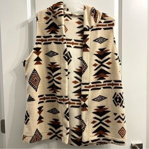Aztec Print Hooded Vest Super Soft Plush Fleece One Size Fits Most No Brand